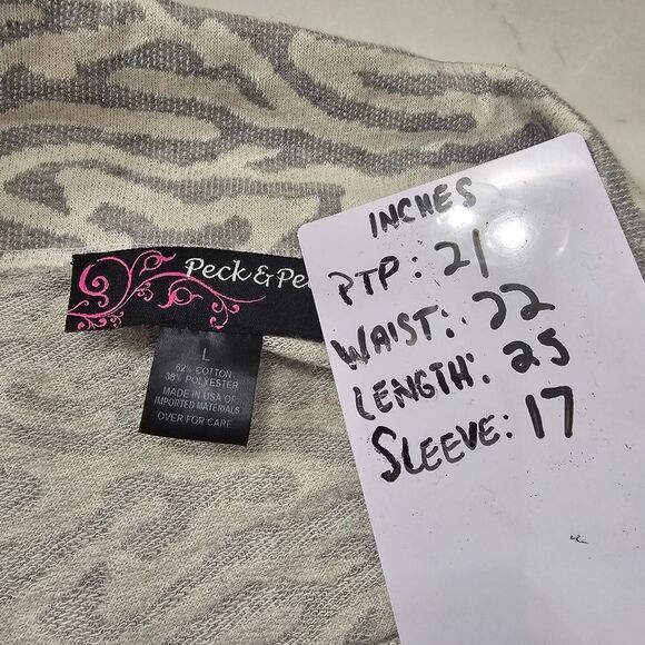 Zebra Sweater Womens L Quiet Luxury Gray White Collar Mobwife Asymmetrical USA - Picture 5 of 6